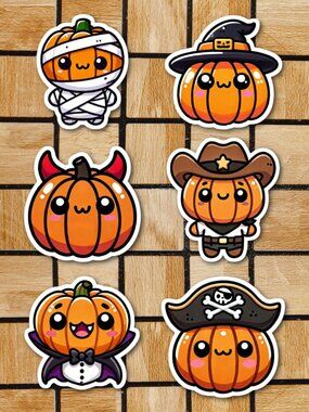 Cute Halloween Pumpkin Sticker Pack of 12 Vinyl Stickers Jack O Lantern Stickers